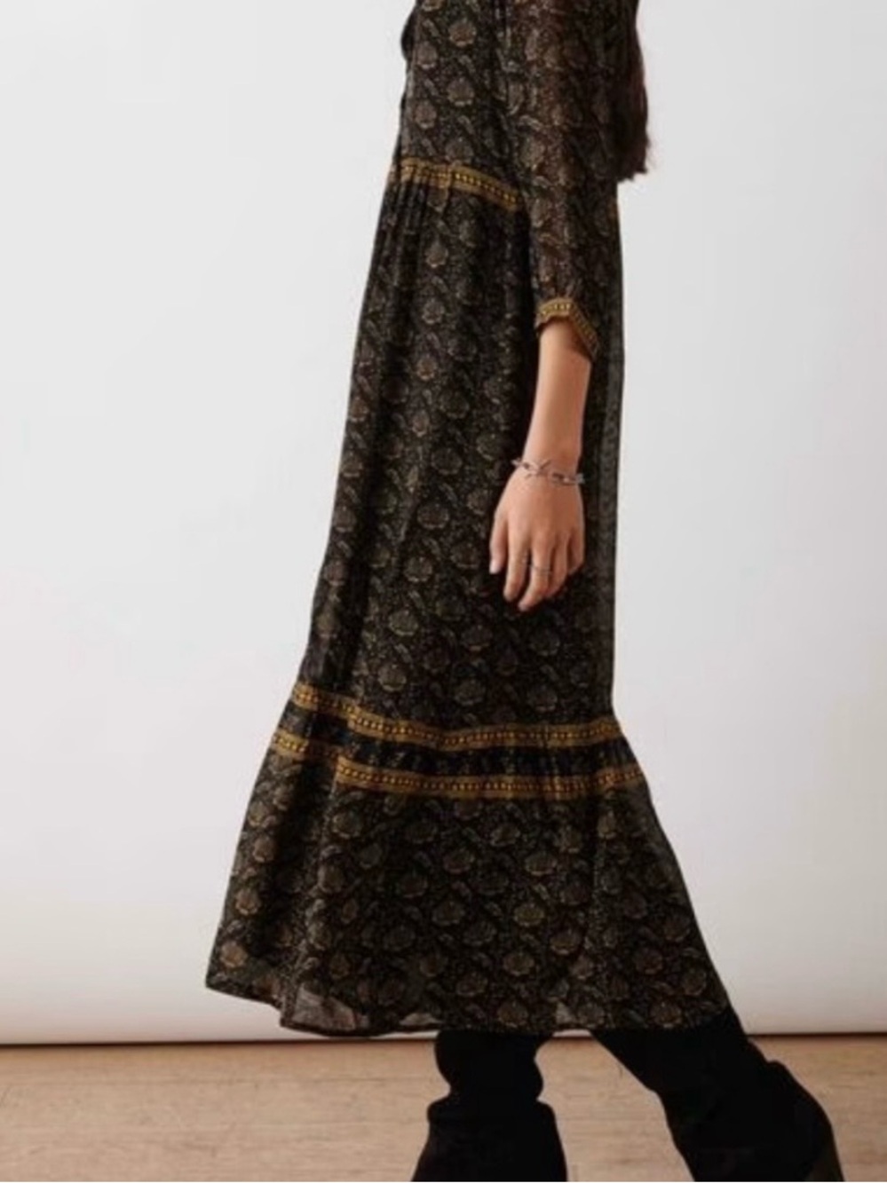 ba&sh Black Maxi Dress with Gold Print